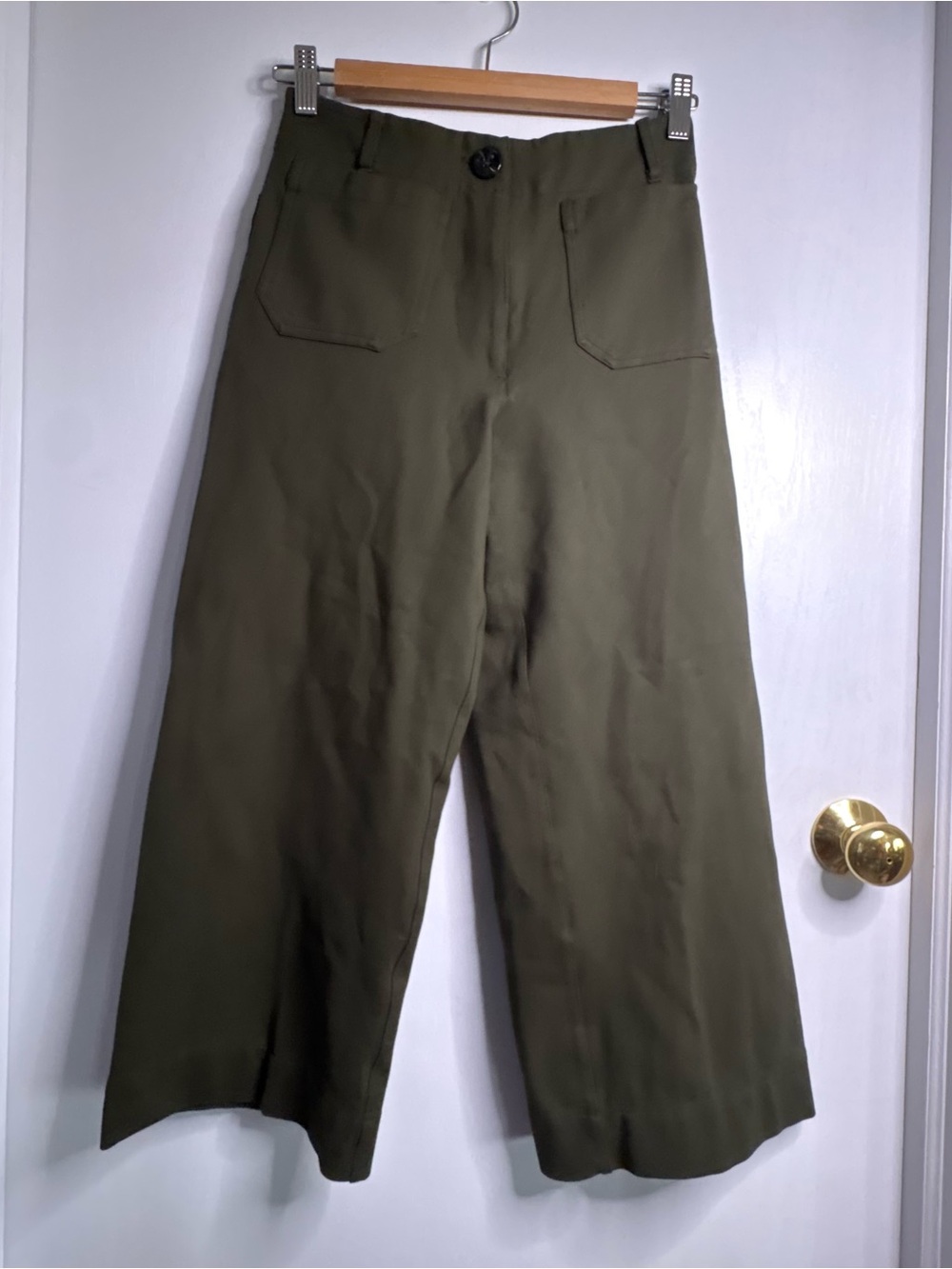 Quince Sz 2 Olive Ultra-Stretch Ponte Cropped Wide-Leg Pants